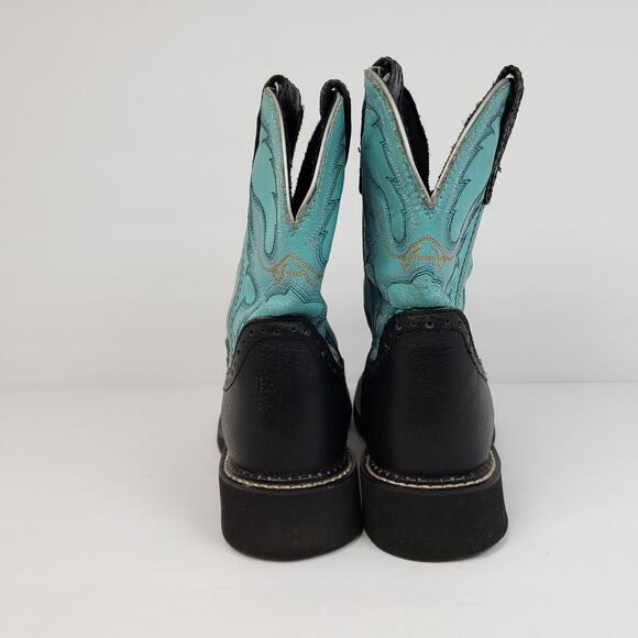 Justin Gypsy Womens Size 7 B Teal Black Leather Pull On Western Cowboy Boots - Picture 7 of 14
